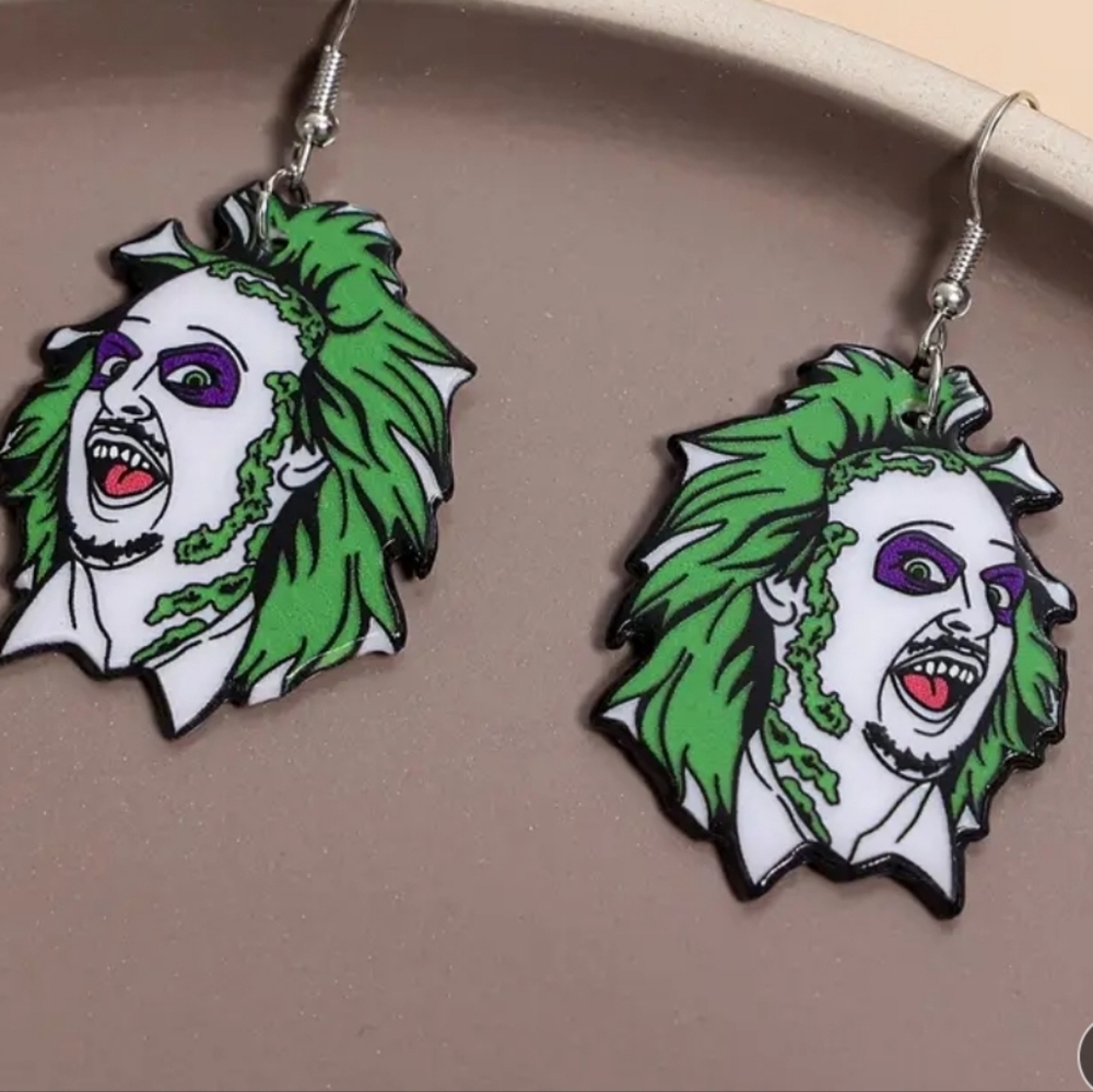 💖 Beetlejuice Earrings Halloween Costume Party Funny Jewelry Dress Up NEW Face - Picture 1 of 7